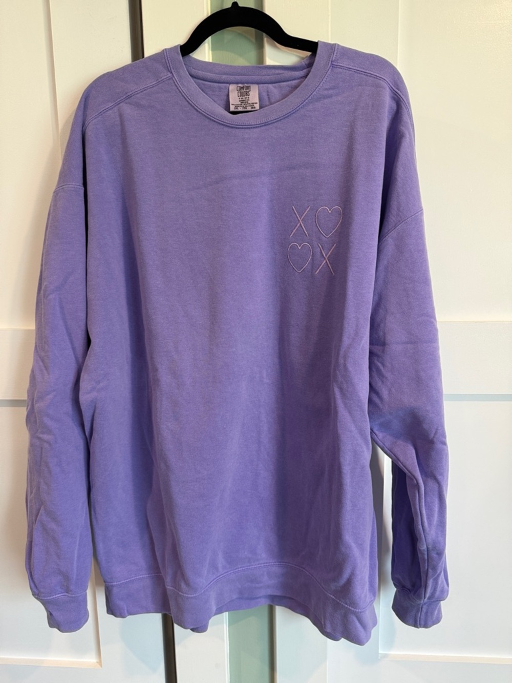 Comfort Colors Lavender Women’s Crewneck - Embroidered Heart & X Detail
